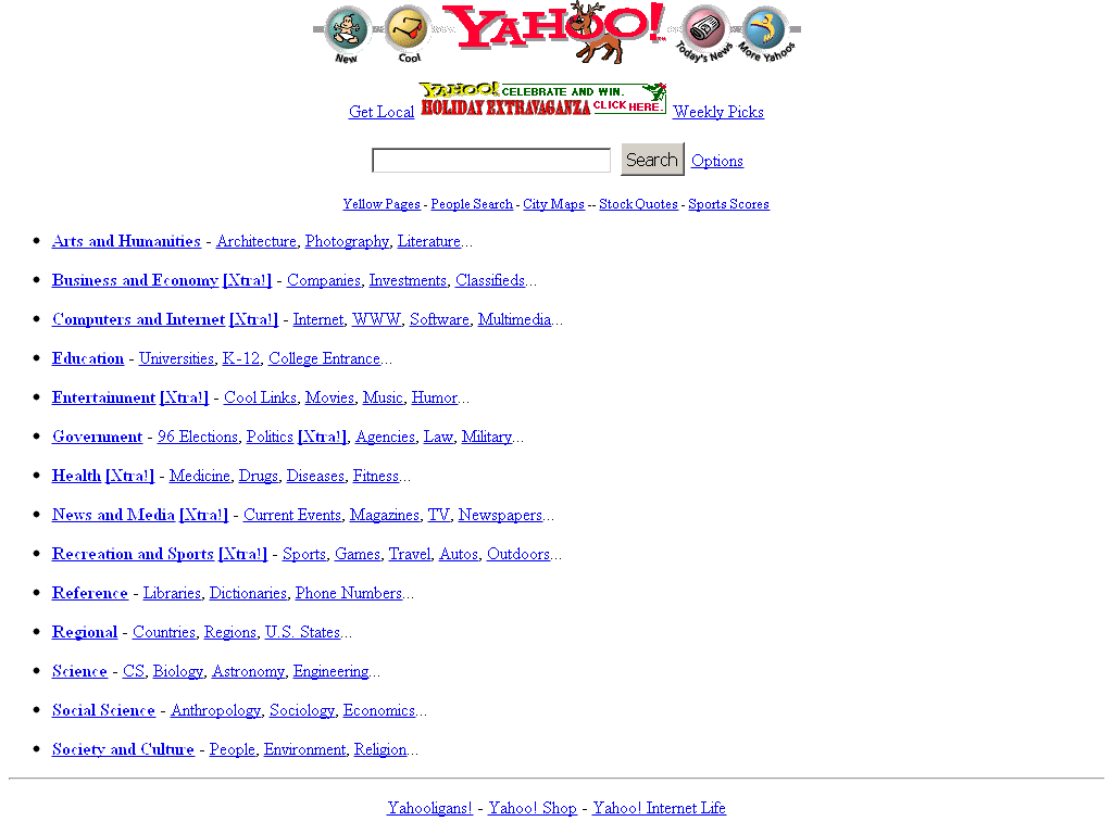 Yahoo! homepage (1996)